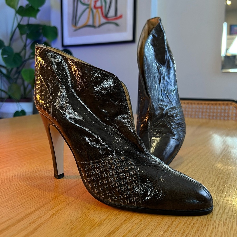 Diesel Dark Olive High Heel Net Leather Ankle Boots